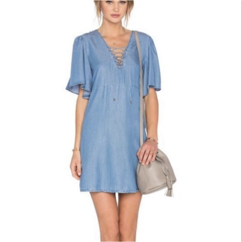 LOVERS + FRIENDS Tied Tunic Mini Blue Dress